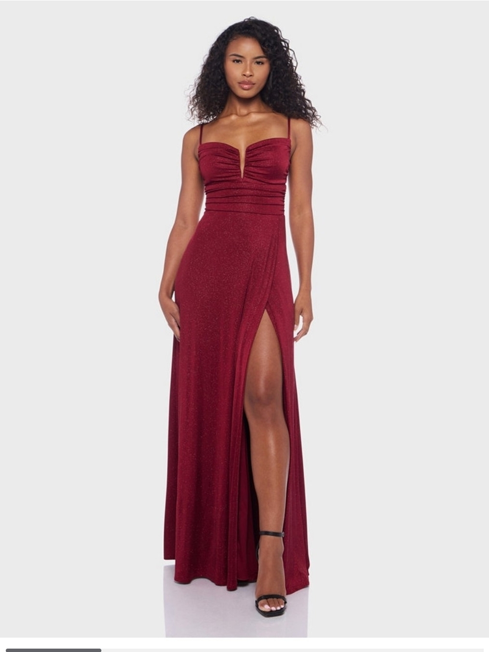 B Darlin Dress Burgundy Sparkle Prom Gown Thigh Slit Size 0 Bra